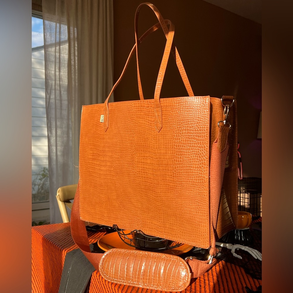 BEIS The Large Work Tote in Cognac Croc with two removeable zippered pouches